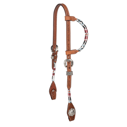 Tabelo Full Size Aztec Bead Headstall with Flower Tooling