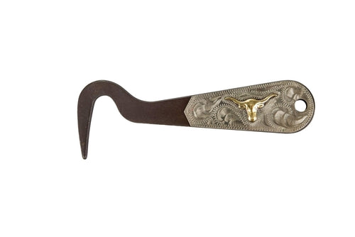 Antiqued Brown Steel Longhorn Hoof Pick with Silver Trim